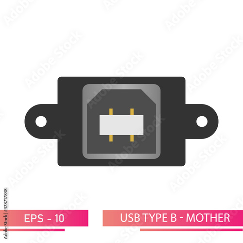 USB type B, mom, front view. On a white background. Flat vector illustration.