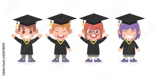 Set of cute graduates