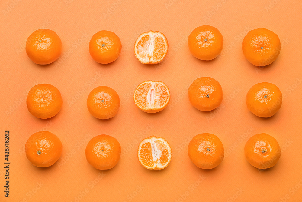 Sweet tangerines on color background Sweet tangerines on color background