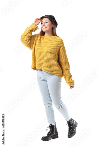 Young woman on white backgr...