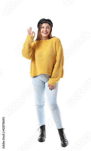 Beautiful young woman showi...