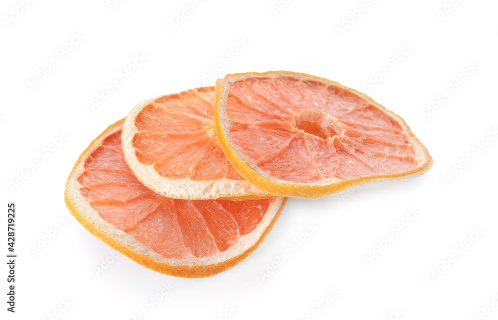 Dried grapefruit slices on white background Dried grapefruit slices on white background