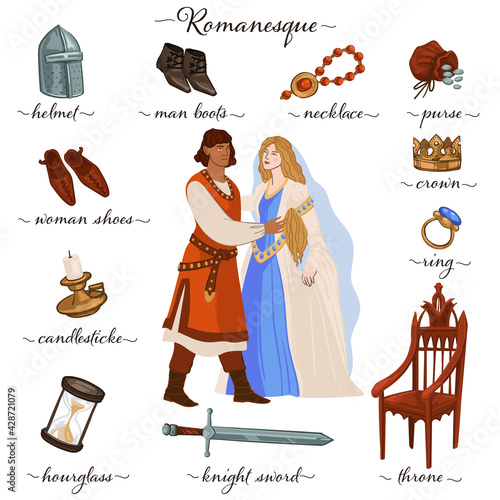 Romanesque couple and decor, culture and custom