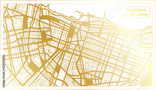 Fortaleza Brazil City Map in Retro Style in Golden Color. Outline Map.