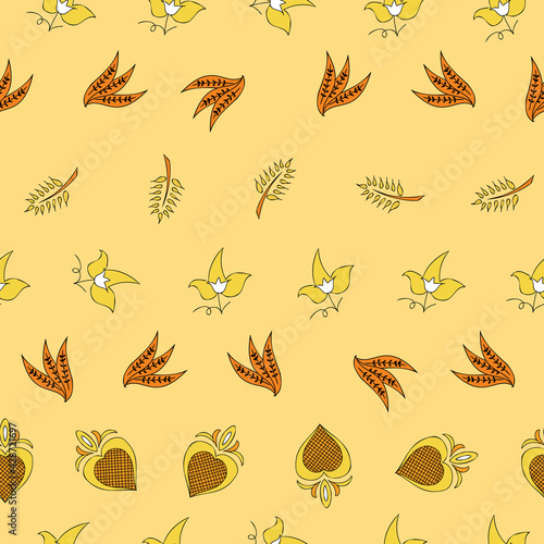 Vector beige background Brittany celtic, Breton trational folklore symbols seamless pattern. Seamless pattern background