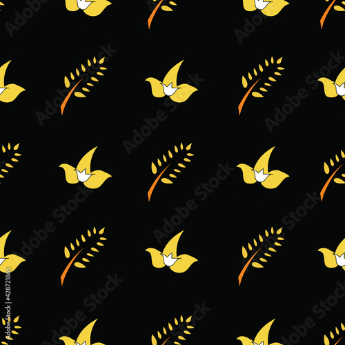 Vector black background Brittany celtic, Breton trational folklore symbols seamless pattern. Seamless pattern background