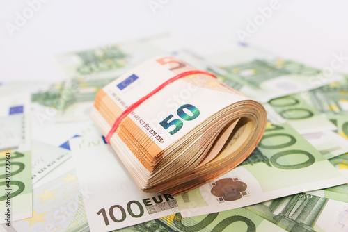 50 euro banknotes tied with an elastic band