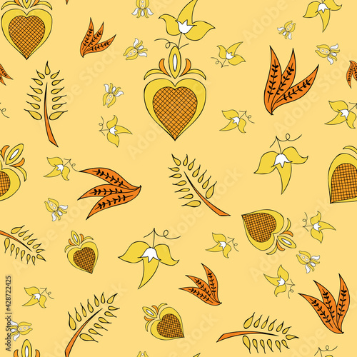 Vector beige background Brittany celtic, Breton trational folklore symbols seamless pattern. Seamless pattern background