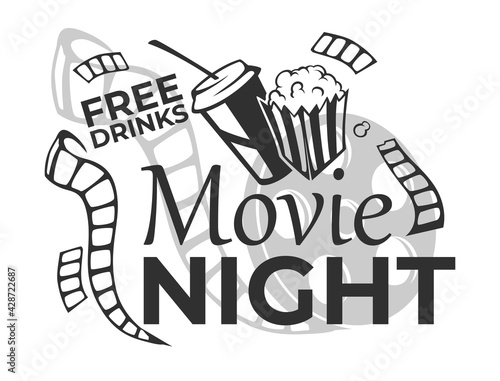 Movie night with free drinks, invitation banner