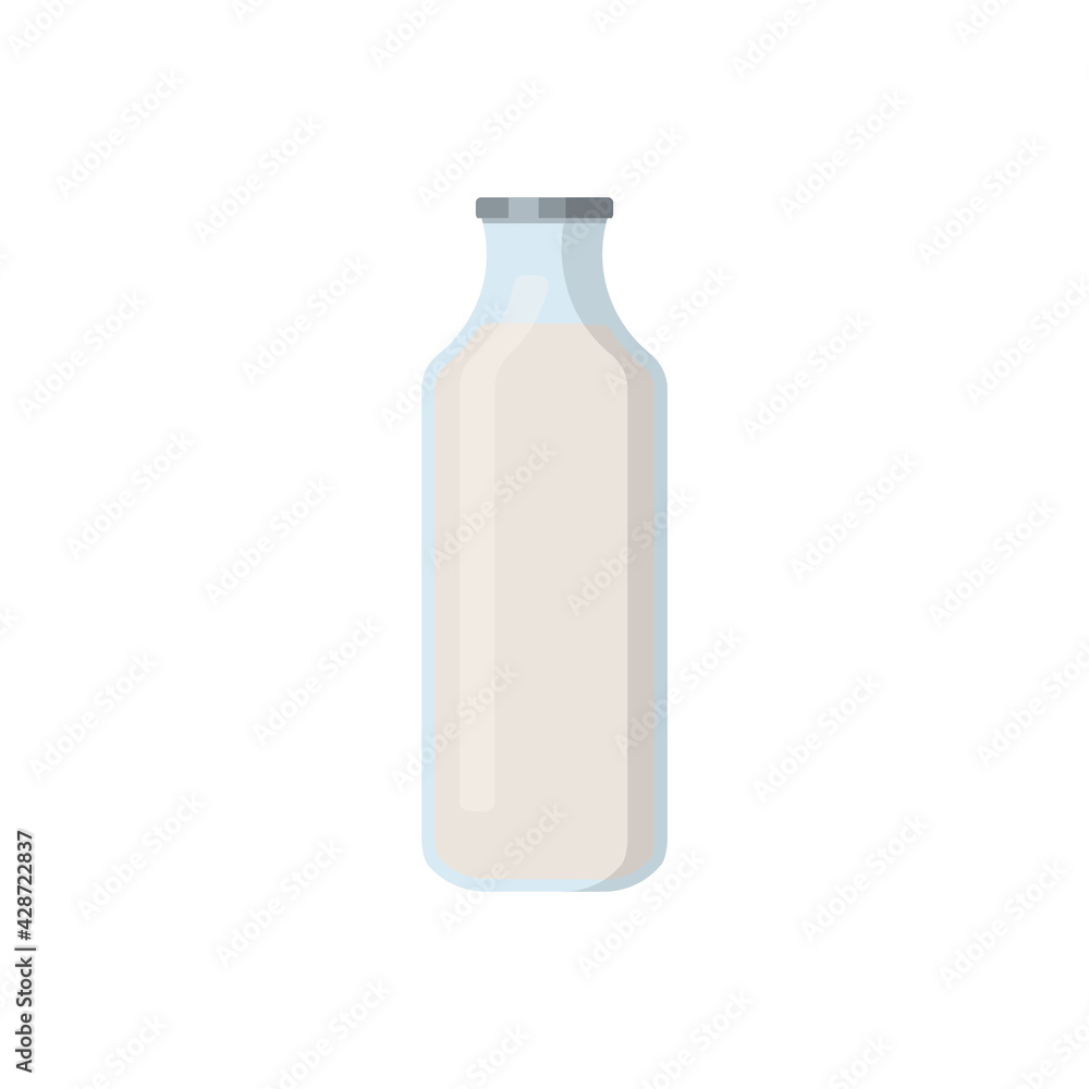 Flat vector illustration of milk, in old fashioned glass bottle. Isolated on white background. Flat vector illustration of milk, in old fashioned glass bottle. Isolated on white background.