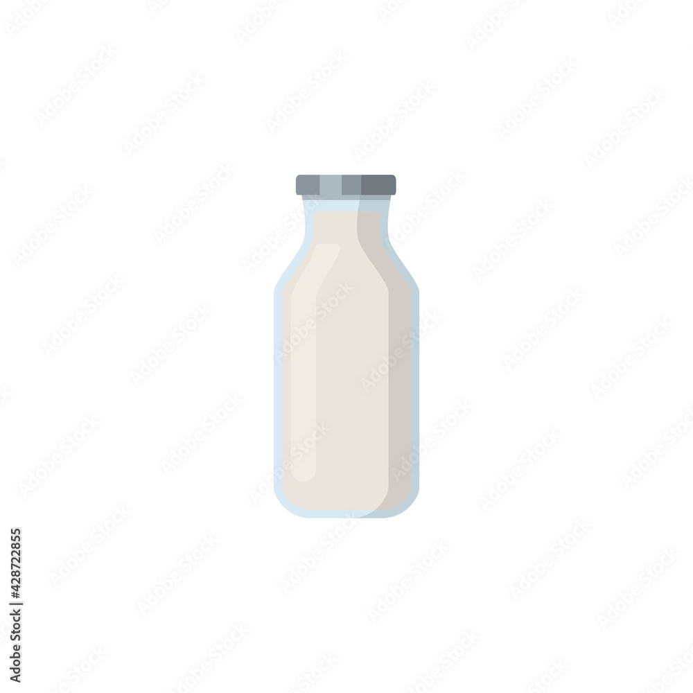 Flat vector illustration of milk, kefir in old fashioned glass bottle. Isolated on white background. Flat vector illustration of milk, kefir in old fashioned glass bottle. Isolated on white background.
