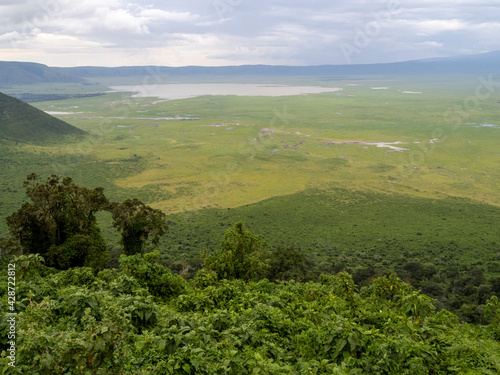 Ngorongoro Crater  Tanzania  Africa - March 1  2020  Scenic view of Ngorongoro Crater from above
