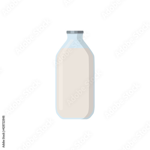 Flat vector illustration set of milk, kefir in old fashioned glass bottle. Isolated on white background.