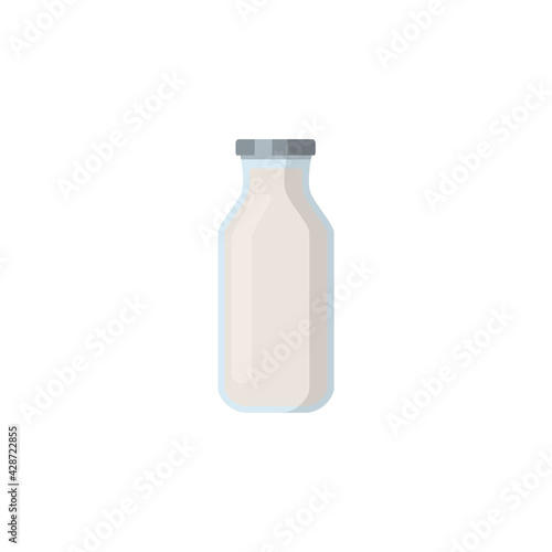Flat vector illustration of milk, kefir in old fashioned glass bottle. Isolated on white background.