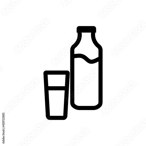 Icon vector illustration of milk, kefir in old fashioned glass bottle and glass of milk. Isolated on white background.