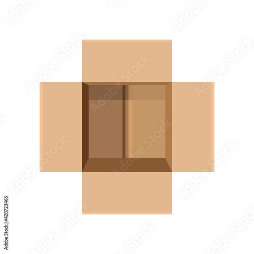 Opened Cardboard Box from top view. Solid and flat color vector illustration.