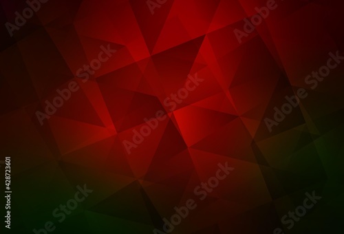 Dark Green, Red vector gradient triangles pattern.