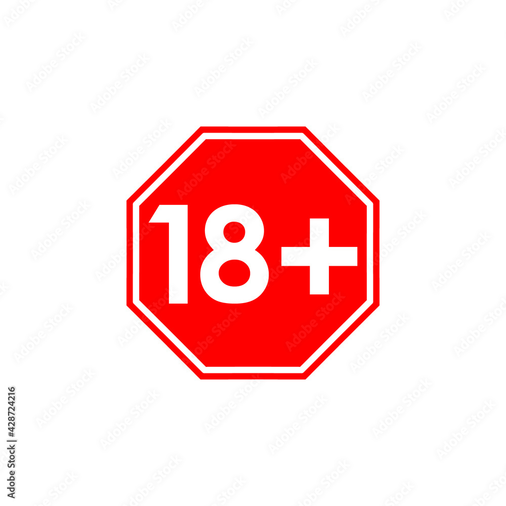 Obraz premium 18+ age limit red octagonal vector sign
