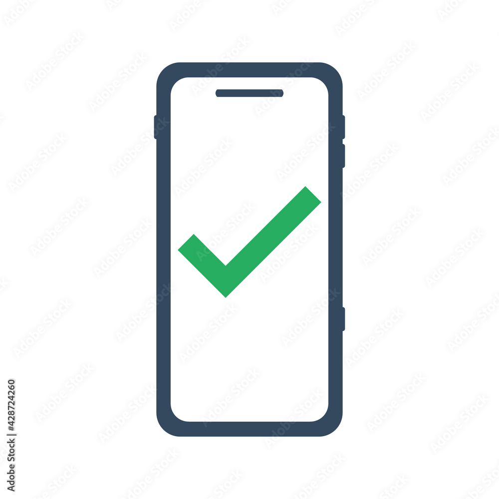 mobile phone with green check mark, task or process complete icon mobile phone with green check mark, task or process complete icon