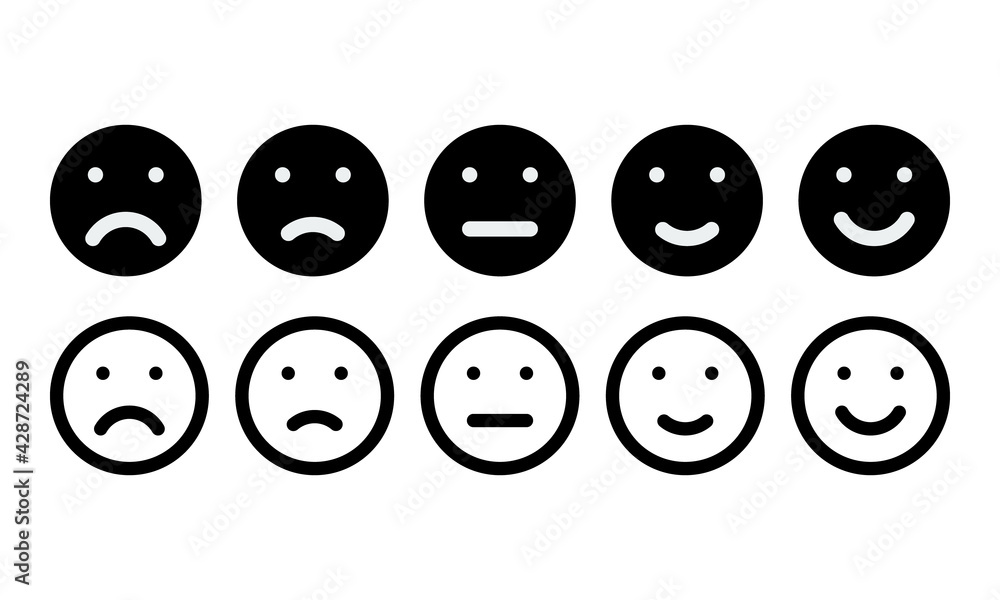 five different moods smiles, black vector icons set five different moods smiles, black vector icons set
