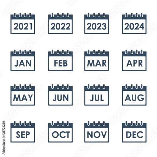 calendar grid with month names, vector icons set photo