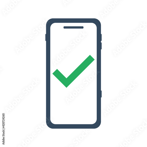 mobile phone with green check mark, task or process complete icon