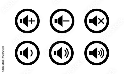 speaker volume outline icons set isolated on white background