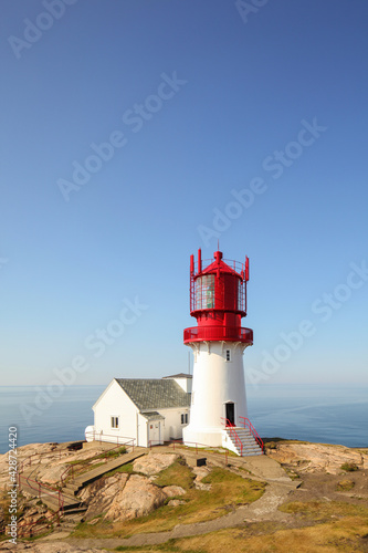 Lighthouse is a seamark for ships, portrait format 
