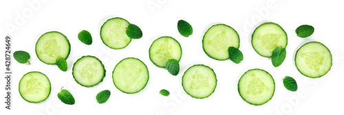 Cucumber and mint panorama on a white background