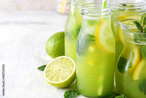 Mint lemonade with lemon and lime photo