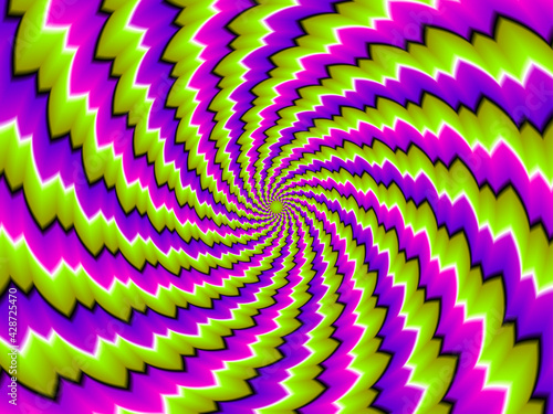Green and purple spirals. Spin illusion. photo