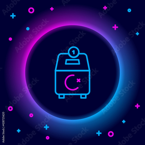 Glowing neon line Donate or pay your zakat as muslim obligatory icon isolated on black background. Muslim charity or alms in ramadan kareem before eid al-fir. Colorful outline concept. Vector