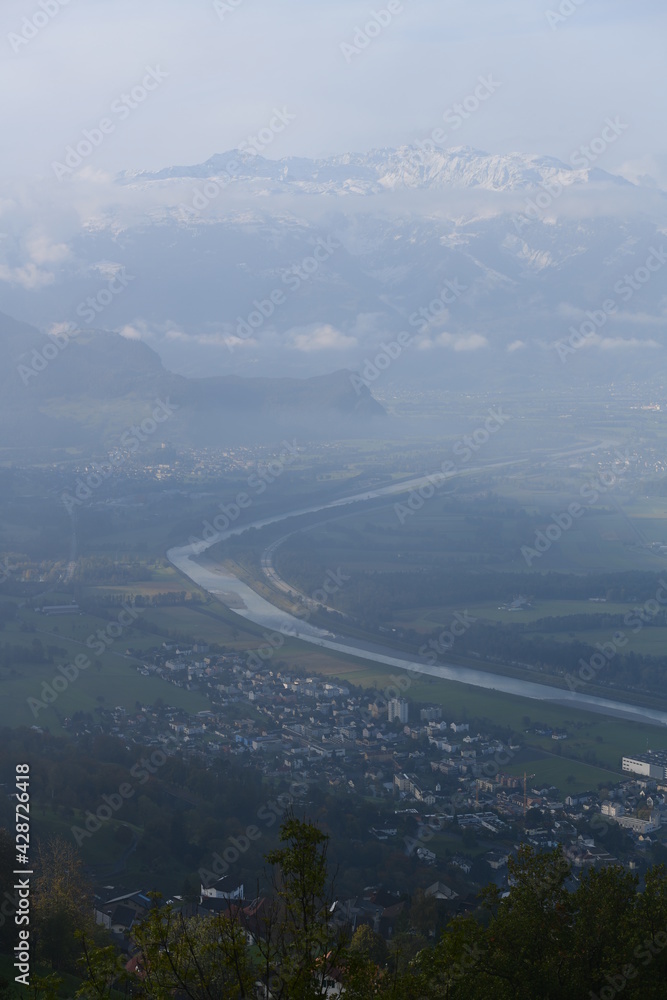 view of the river between switzerland and liechtenstein