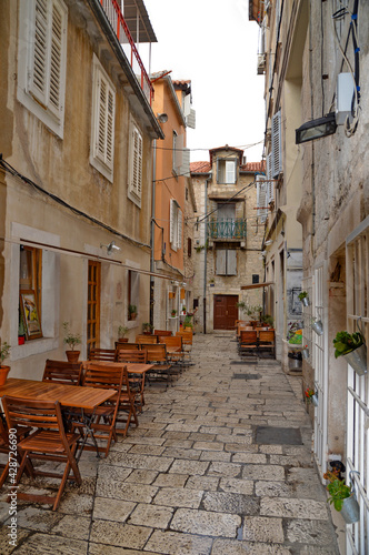A narrow street in the historic center of Split  an ancient city in Croatia.