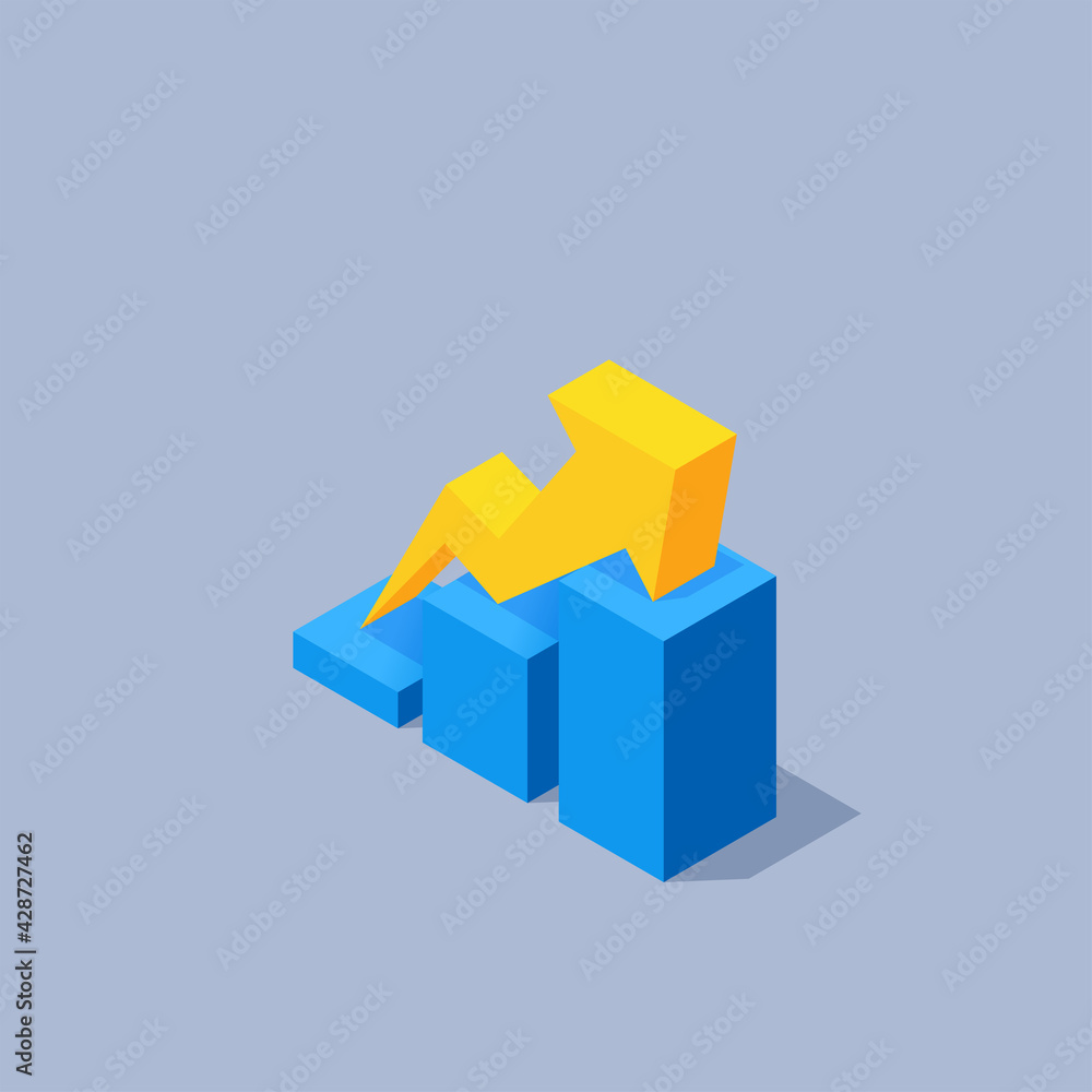 Fototapeta premium isometric vector illustration on gray background, growing chart icon, business and economic success, income growth
