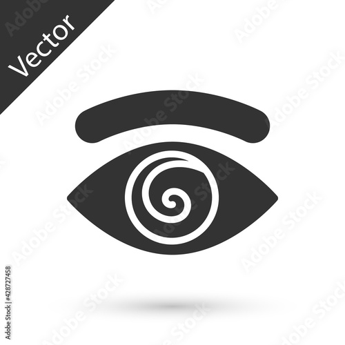 Grey Hypnosis icon isolated on white background. Human eye with spiral hypnotic iris. Vector