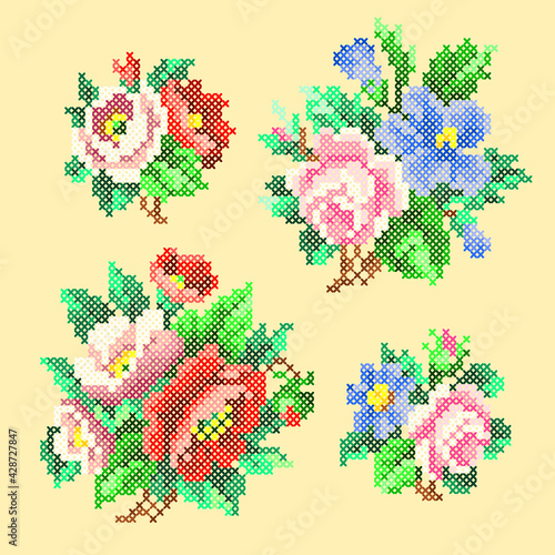 vector art cross stitch flowers