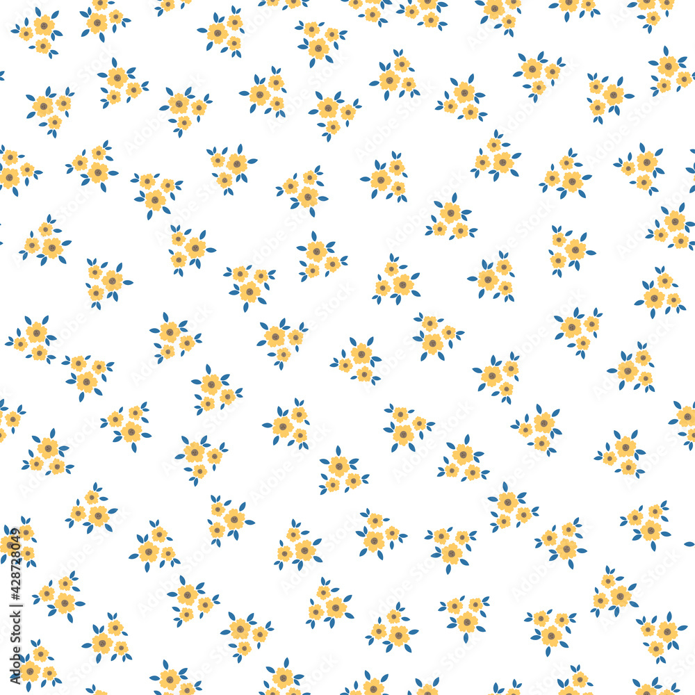 Seamless pattern with small yellow flowers and leaves Seamless pattern with small yellow flowers and leaves