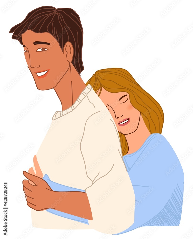 Obraz premium Man and woman cuddling, couple in love on date