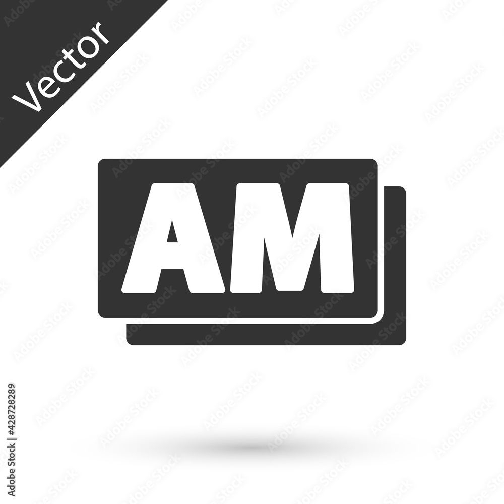 Grey Clock AM icon isolated on white background. Time symbol. Vector Grey Clock AM icon isolated on white background. Time symbol. Vector