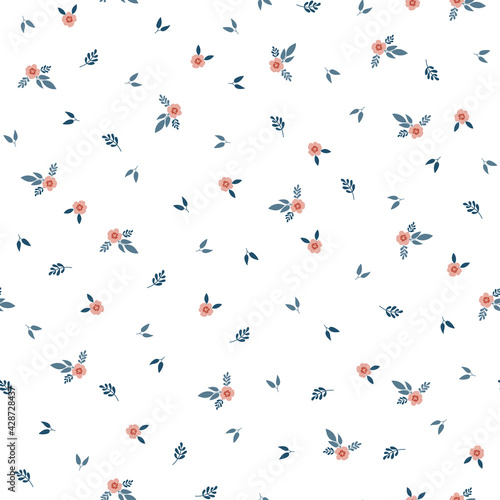 Seamless pattern with tiny flowers and leaves