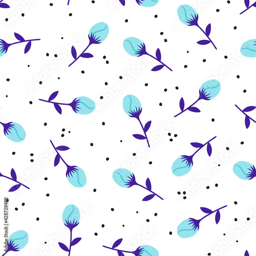 Seamless pattern with blue flower buds