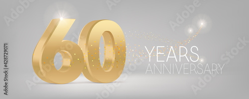 60 years anniversary vector icon, logo. Isolated graphic design with 3D number for 60th anniversary