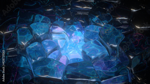 Crystal stones magic background 3D render