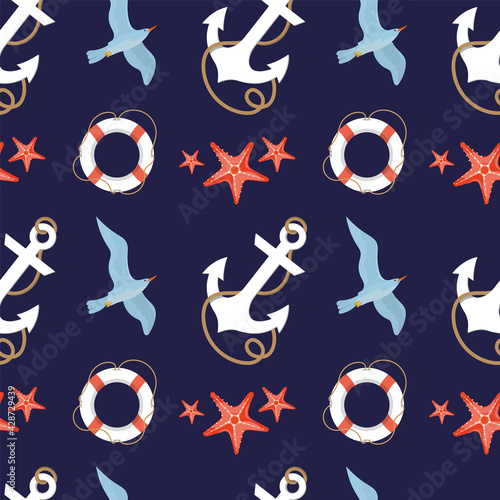 Seamless pattern in the marine theme. Summer or marine design element. Background image for text, print for textiles. EPS10