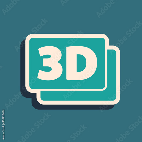 Green 3D word icon isolated on green background. Long shadow style. Vector