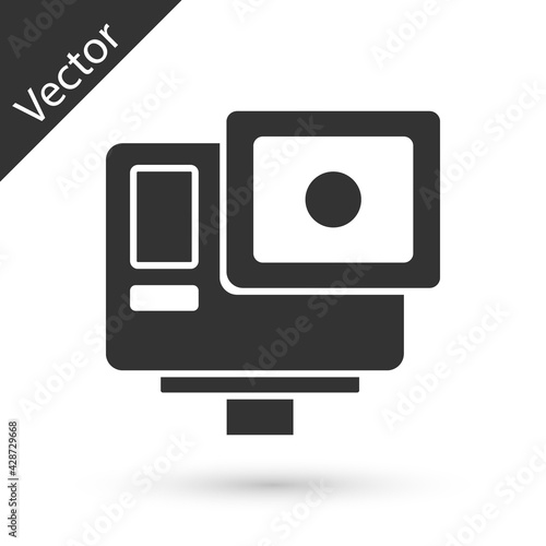 Grey Action extreme camera icon isolated on white background. Video camera equipment for filming extreme sports. Vector