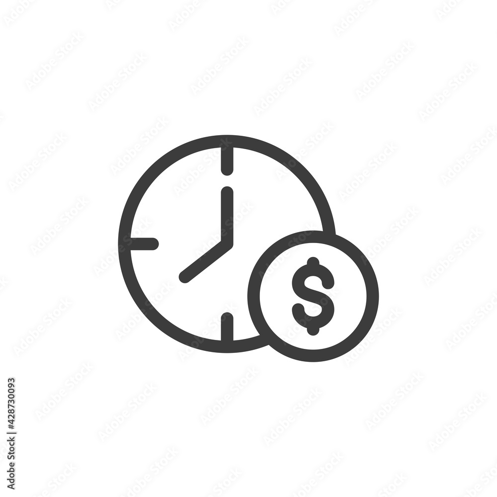 Dollar coin with clock icon. Time is money concept. Dollar coin with clock icon. Time is money concept.
