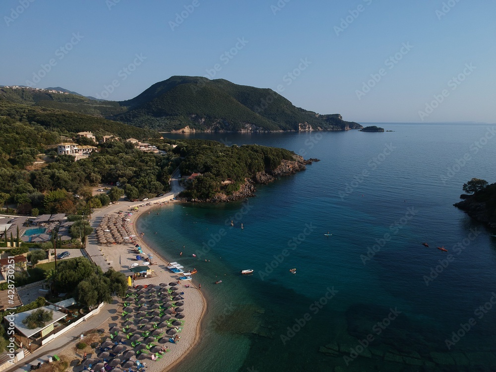 Aerial Shot Of Agia Paraskevi Tropical Beach Near Sivota And Perdika Town In Epirus, Greece
