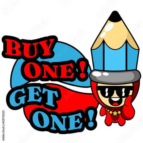cartoon illustration Mascot pencil buy one get one character  perfect for advertising or promotion